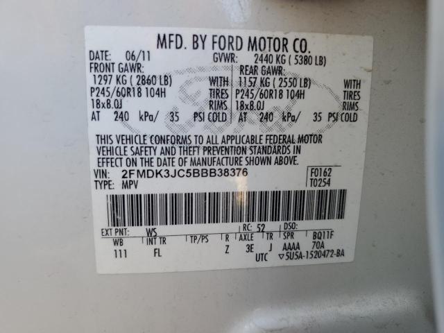 2FMDK3JC5BBB38376 - 2011 FORD EDGE SEL WHITE photo 13