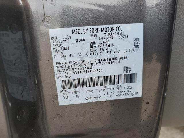 1FTPW14568FB22766 - 2008 FORD F150 SUPERCREW TAN photo 12