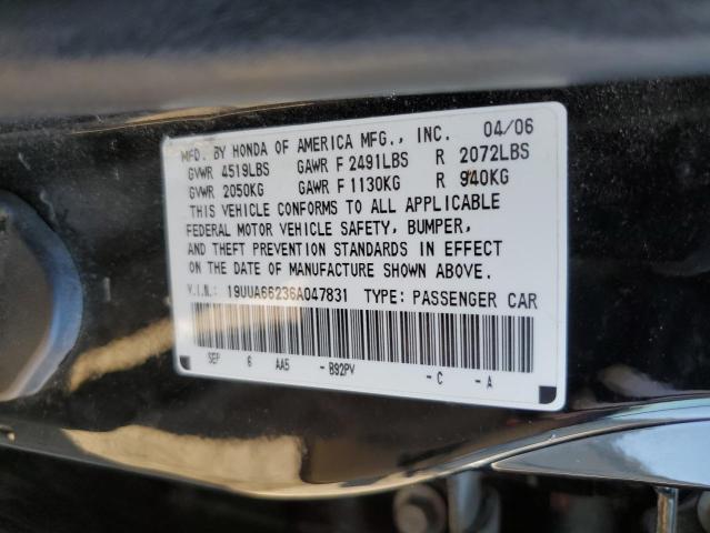 19UUA66236A047831 - 2006 ACURA 3.2TL BLACK photo 12