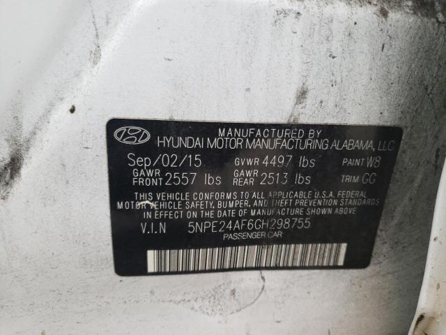 5NPE24AF6GH298755 - 2016 HYUNDAI SONATA SE WHITE photo 12