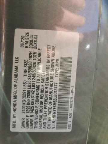 5FNYF8H52LB012477 - 2020 HONDA PASSPORT EXL GRAY photo 13