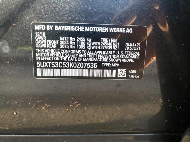 5UXTS3C53K0Z07536 - 2019 BMW X3 XDRIVEM40I BLACK photo 14