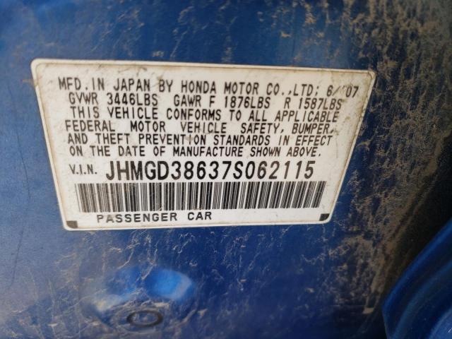 JHMGD38637S062115 - 2007 HONDA FIT S 蓝色 照片 12