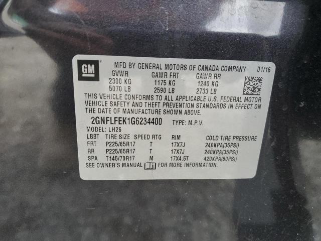 2GNFLFEK1G6234400 - 2016 CHEVROLET EQUINOX LT CHARCOAL photo 14