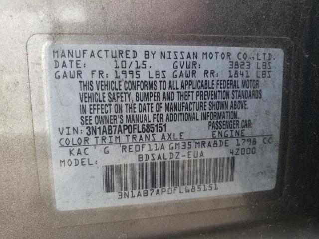 3N1AB7AP0FL685151 - 2015 NISSAN SENTRA S GRAY photo 12