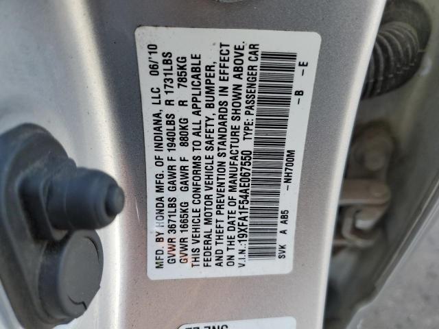 19XFA1F54AE067550 - 2010 HONDA CIVIC LX SILVER photo 12