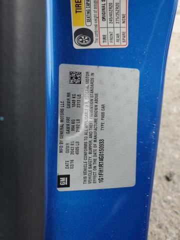 1G1FH1R74G0150933 - 2016 CHEVROLET CAMARO SS BLUE photo 12