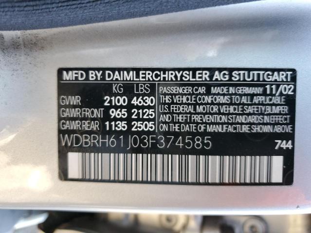 WDBRH61J03F374585 - 2003 MERCEDES-BENZ C 240 SPORTWAGON SILVER photo 12