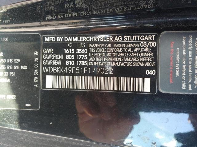 WDBKK49F51F179022 - 2001 MERCEDES-BENZ SLK 230 KOMPRESSOR BLACK photo 10