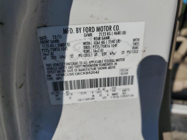 1FMCU9EG6CKB52042 - 2012 FORD ESCAPE LIMITED WHITE photo 13