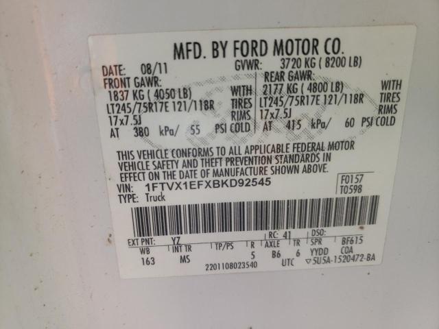 1FTVX1EFXBKD92545 - 2011 FORD F150 SUPER CAB WHITE photo 12