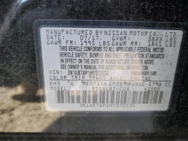 3N1AB7AP1HY372034 - 2017 NISSAN SENTRA S BLACK photo 12