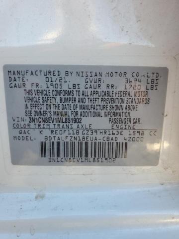 3N1CN8EV1ML851902 - 2021 NISSAN VERSA SV WHITE photo 13