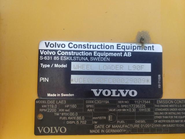 VCE0L90FC00029009 - 2012 VOLVO L90F YELLOW photo 10