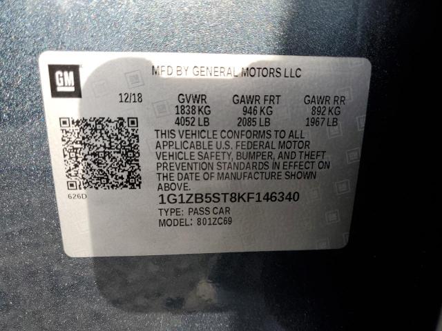 1G1ZB5ST8KF146340 - 2019 CHEVROLET MALIBU LS CHARCOAL photo 12