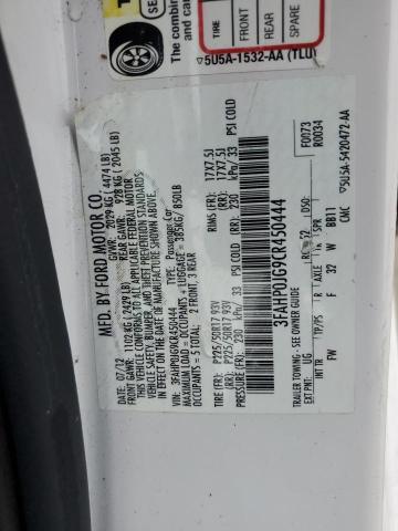 3FAHP0JG9CR450444 - 2012 FORD FUSION SEL WHITE photo 13