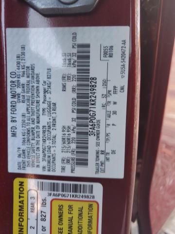 3FA6P0G71KR249828 - 2019 FORD FUSION S BURGUNDY photo 13