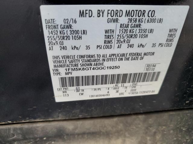 1FM5K8GT4GGC19250 - 2016 FORD EXPLORER SPORT Qara foto 12