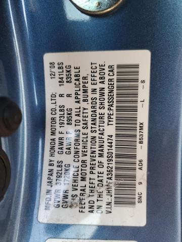 JHMFA36219S014474 - 2009 HONDA CIVIC HYBRID BLUE photo 13