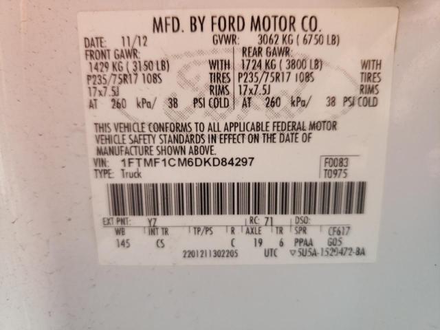 1FTMF1CM6DKD84297 - 2013 FORD F150 WHITE photo 12