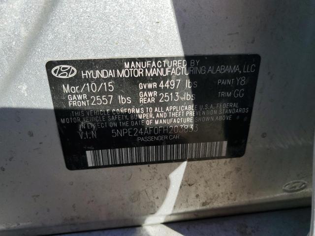 5NPE24AF0FH203833 - 2015 HYUNDAI SONATA SE SILVER photo 12