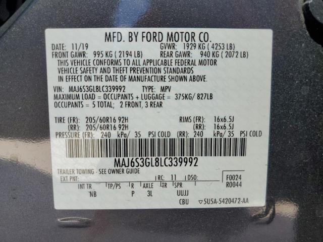 MAJ6S3GL8LC339992 - 2020 FORD ECOSPORT SE GRAY photo 12