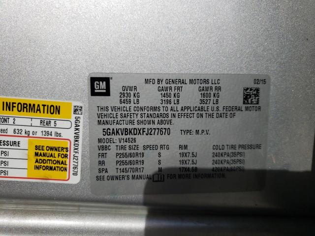 5GAKVBKDXFJ277670 - 2015 BUICK ENCLAVE SILVER photo 13