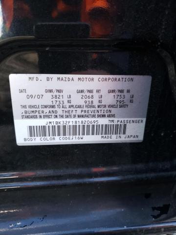 JM1BK32F181820695 - 2008 MAZDA 3 I BLACK photo 12