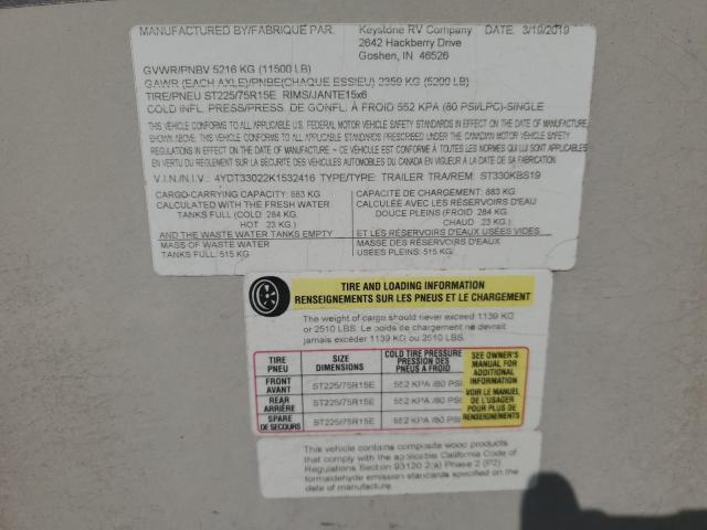 4YDT33022K1532416 - 2019 CAMP SPRINTER GRAY photo 10