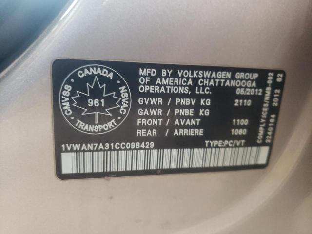 1VWAN7A31CC098429 - 2012 VOLKSWAGEN PASSAT S SILVER photo 12