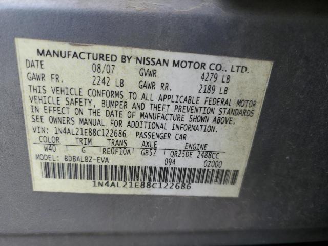 1N4AL21E88C122686 - 2008 NISSAN ALTIMA 2.5 GRAY photo 12