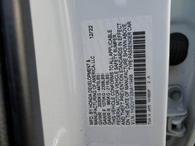 1HGCV1F33NA119458 - 2022 HONDA ACCORD SPORT WHITE photo 12