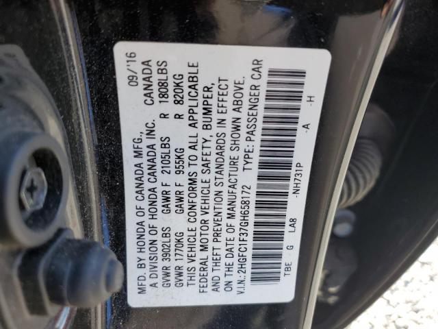 2HGFC1F37GH658172 - 2016 HONDA CIVIC EX BLACK photo 12