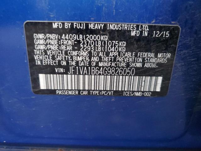 JF1VA1B64G9826050 - 2016 SUBARU WRX BLUE photo 13