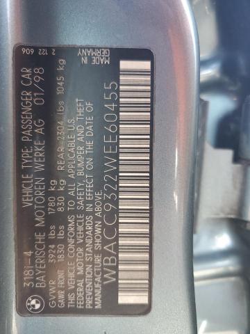 WBACC9322WEE60455 - 1998 BMW 318I I TURQUOISE photo 12