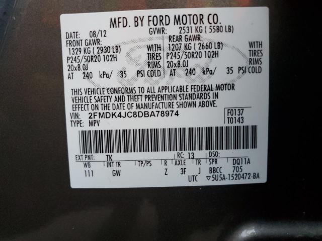 2FMDK4JC8DBA78974 - 2013 FORD EDGE SEL TAN photo 13