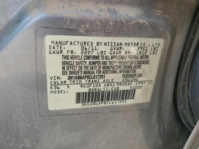 3N1AB6AP8CL617251 - 2012 NISSAN SENTRA 2.0 GRAY photo 12