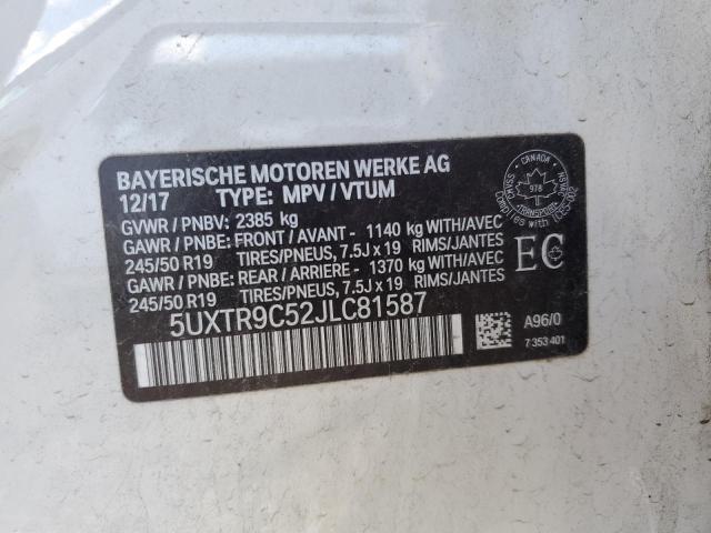 5UXTR9C52JLC81587 - 2018 BMW X3 XDRIVE30I WHITE photo 14