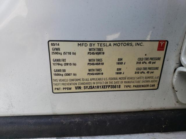 5YJSA1H1XEFP35618 - 2014 TESLA MODEL S Սպիտակ լուսանկար 12