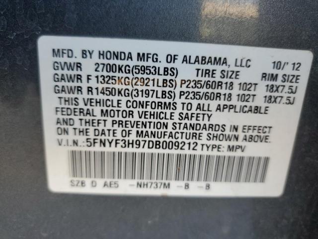 5FNYF3H97DB009212 - 2013 HONDA PILOT TOURING GRAY photo 13