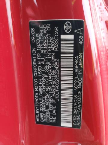 JTDJT903295224252 - 2009 TOYOTA YARIS RED photo 12