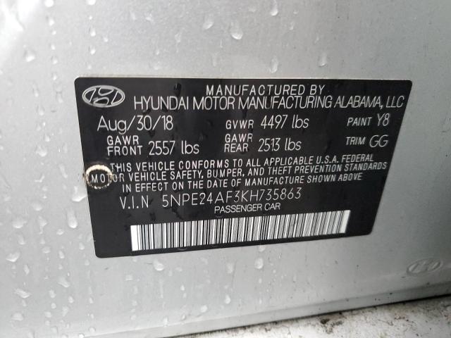 5NPE24AF3KH735863 - 2019 HYUNDAI SONATA SE SILVER photo 12