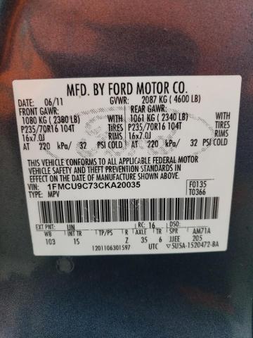 1FMCU9C73CKA20035 - 2012 FORD ESCAPE XLS BLUE photo 13