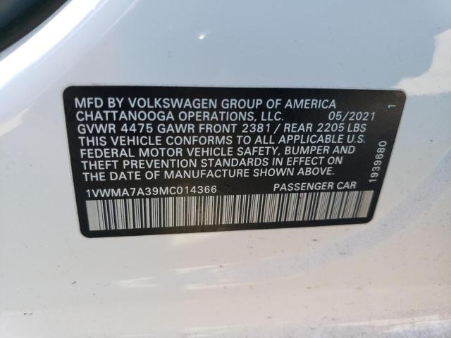 1VWMA7A39MC014366 - 2021 VOLKSWAGEN PASSAT R-LINE Ağ foto 12