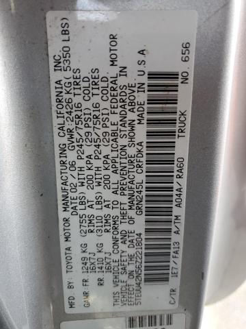 5TEUU42N56Z221804 - 2006 TOYOTA TACOMA ACCESS CAB ვერცხლისფერი ფოტო 12