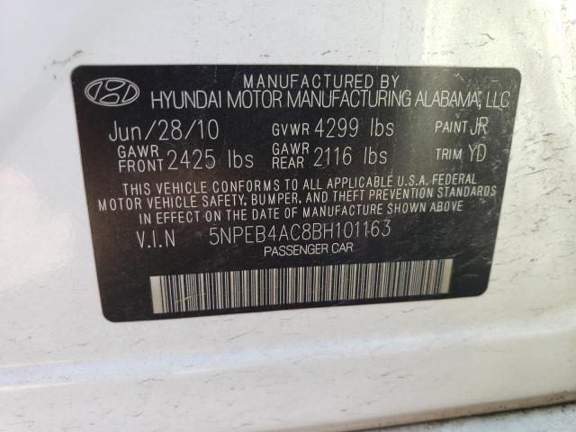 5NPEB4AC8BH101163 - 2011 HYUNDAI SONATA GLS WHITE photo 12