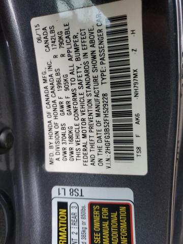 2HGFG3B52FH529228 - 2015 HONDA CIVIC LX GRAY photo 12