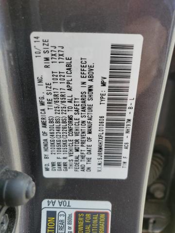 5J6RM4H7XFL010606 - 2015 HONDA CR-V EXL GRAY photo 14