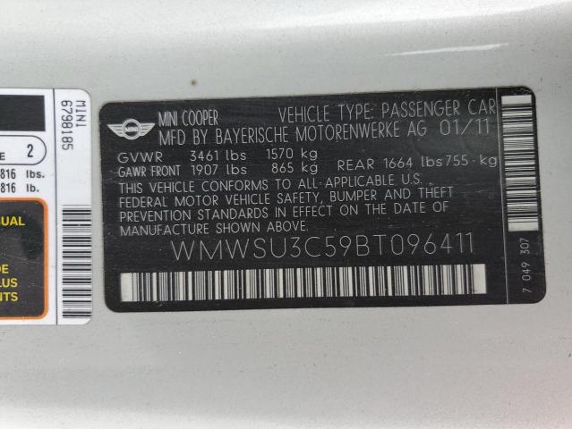 WMWSU3C59BT096411 - 2011 MINI COOPER BLACK photo 12