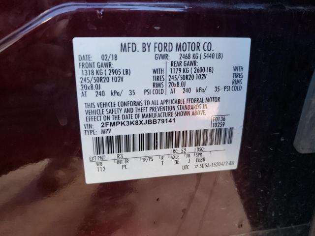 2FMPK3K8XJBB79141 - 2018 FORD EDGE TITANIUM BURGUNDY photo 13